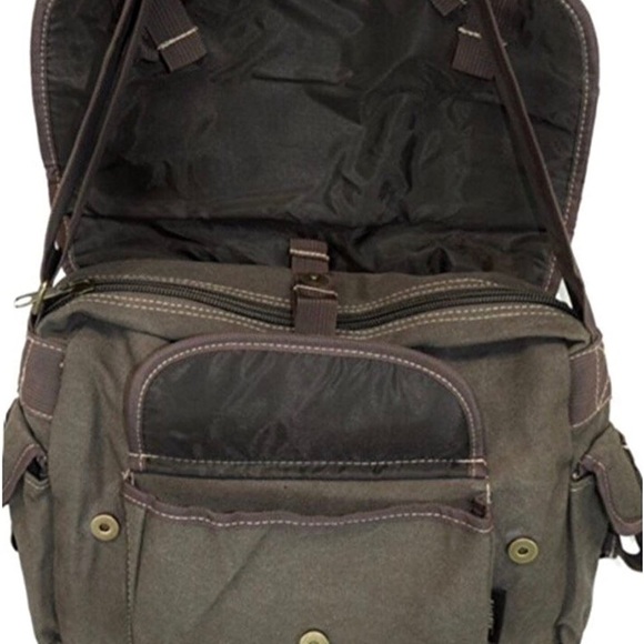 Amik - Rugged Canvas Foldable Messenger Bag - Brushed Brown - Picture 4 of 4